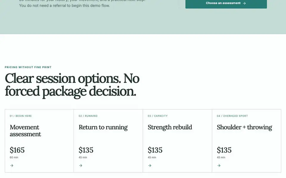 Tideform Physio interior page and content preview
