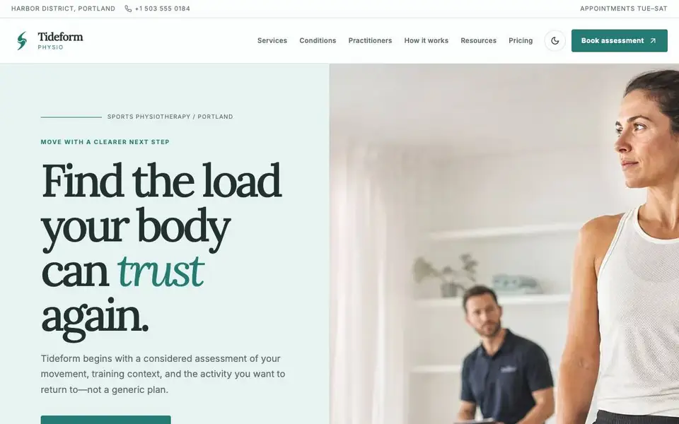Tideform Physio website screenshot