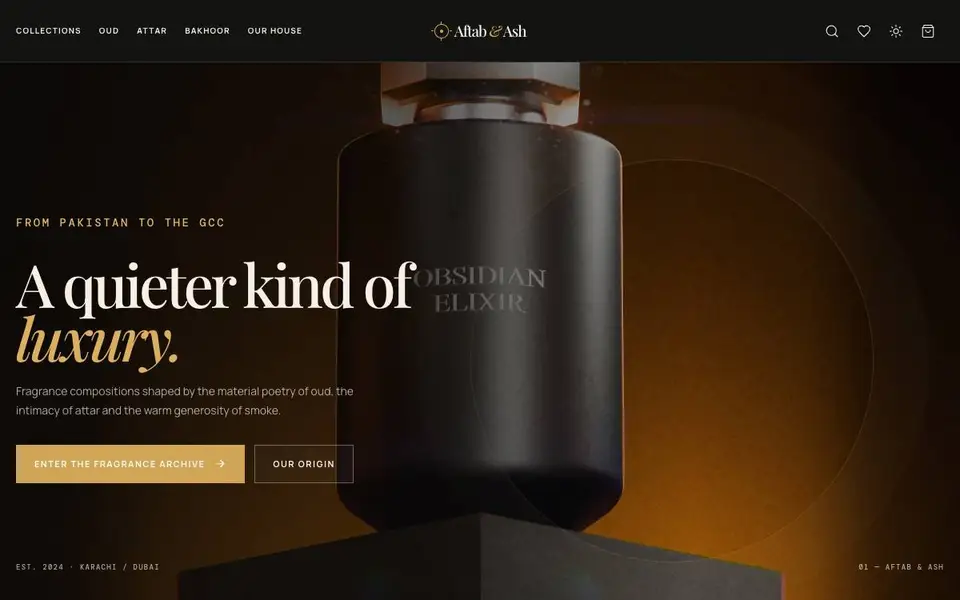 Aftab & Ash — Ultra-Luxury Oud House website preview