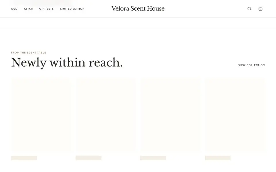 Velora Scent House interior page and content preview