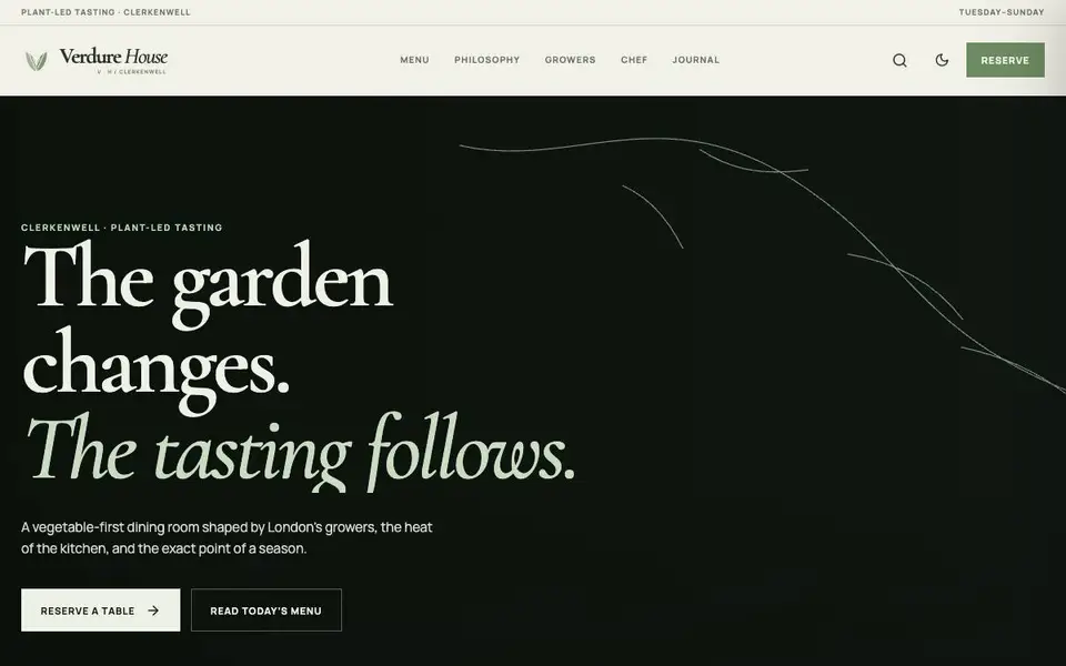 Verdure House — Botanical Fine Dining website screenshot