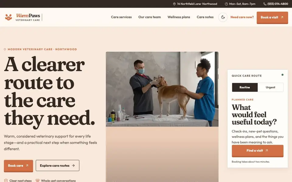 Warm Paws Veterinary Care Atlas website screenshot