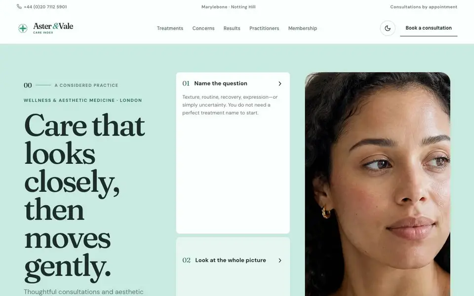 Aster & Vale — Wellness & Aesthetic Medicine website screenshot