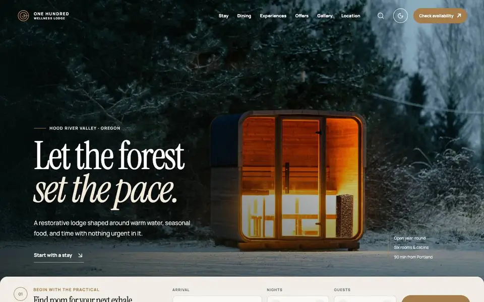 One Hundred Wellness Lodge website screenshot