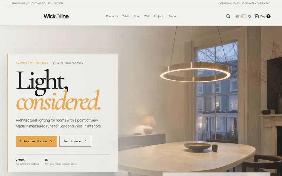 Wickline — Architectural Light website screenshot