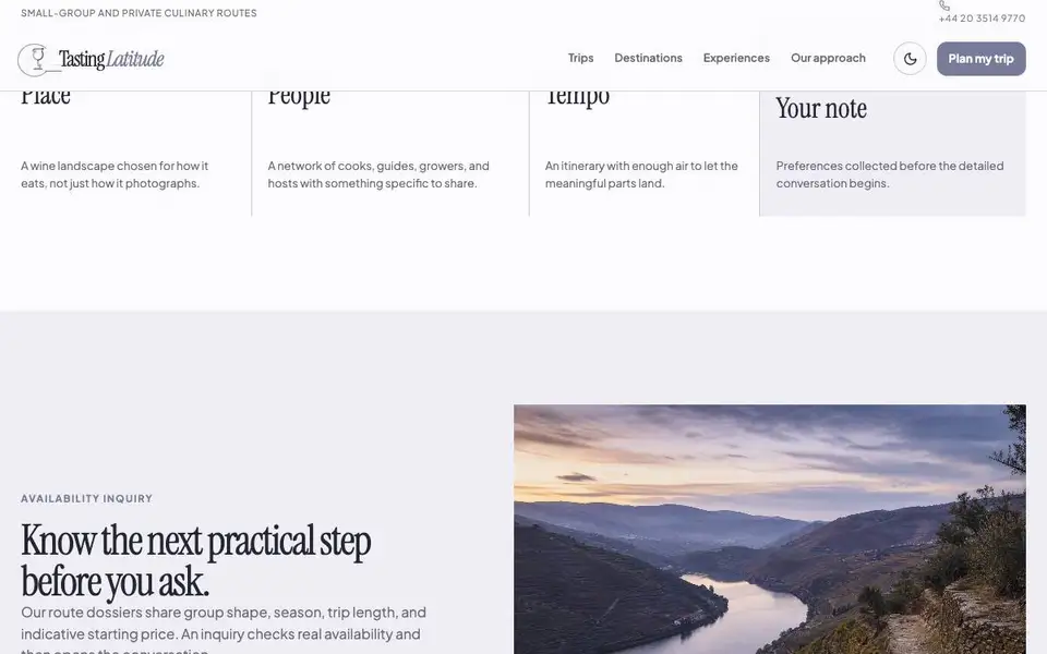Tasting Latitude — Wine & Culinary Tours interior page and content preview