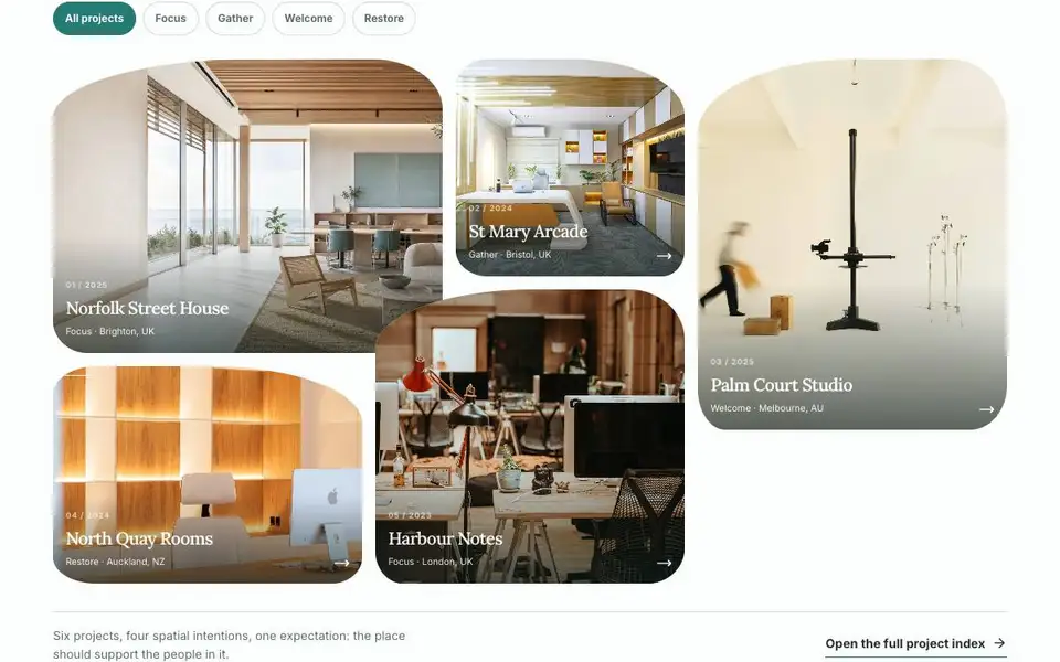 Maris Workplace Studio interior page and content preview