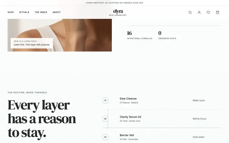 Elyra Skin interior page and content preview