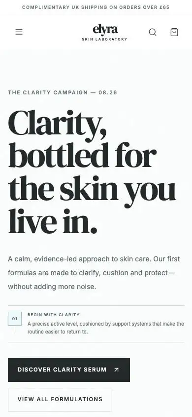 Elyra Skin mobile website preview