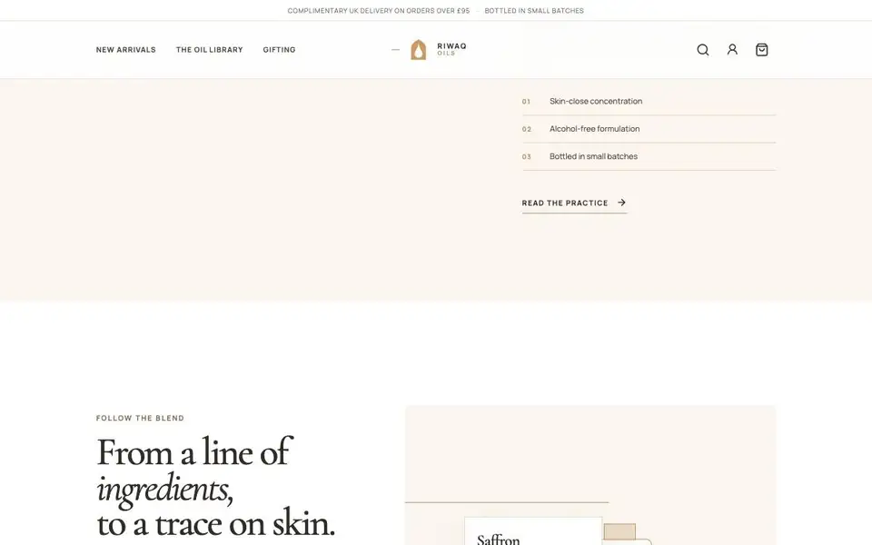 Riwaq Oils interior page and content preview